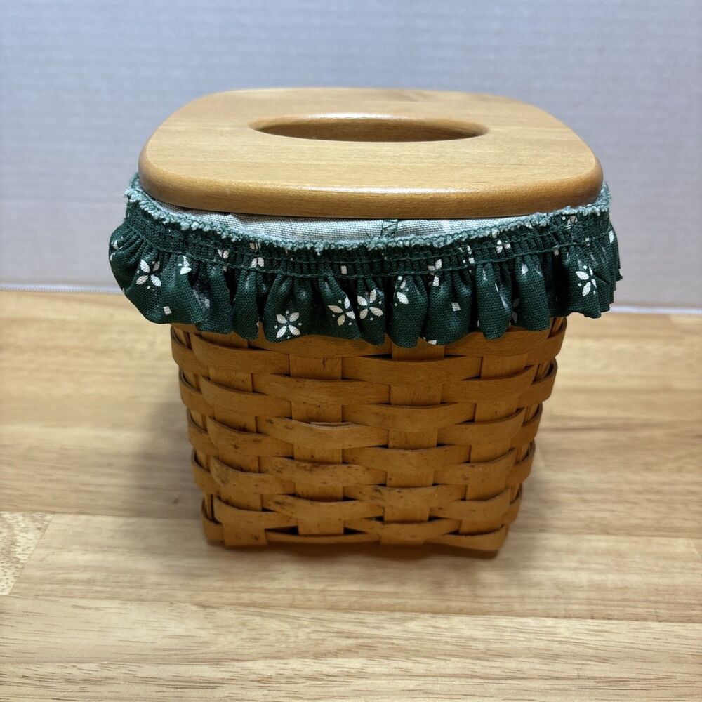 Longaberger Basket Tissue / Kleenex with Lid Holder Marker 1999 With Green Liner